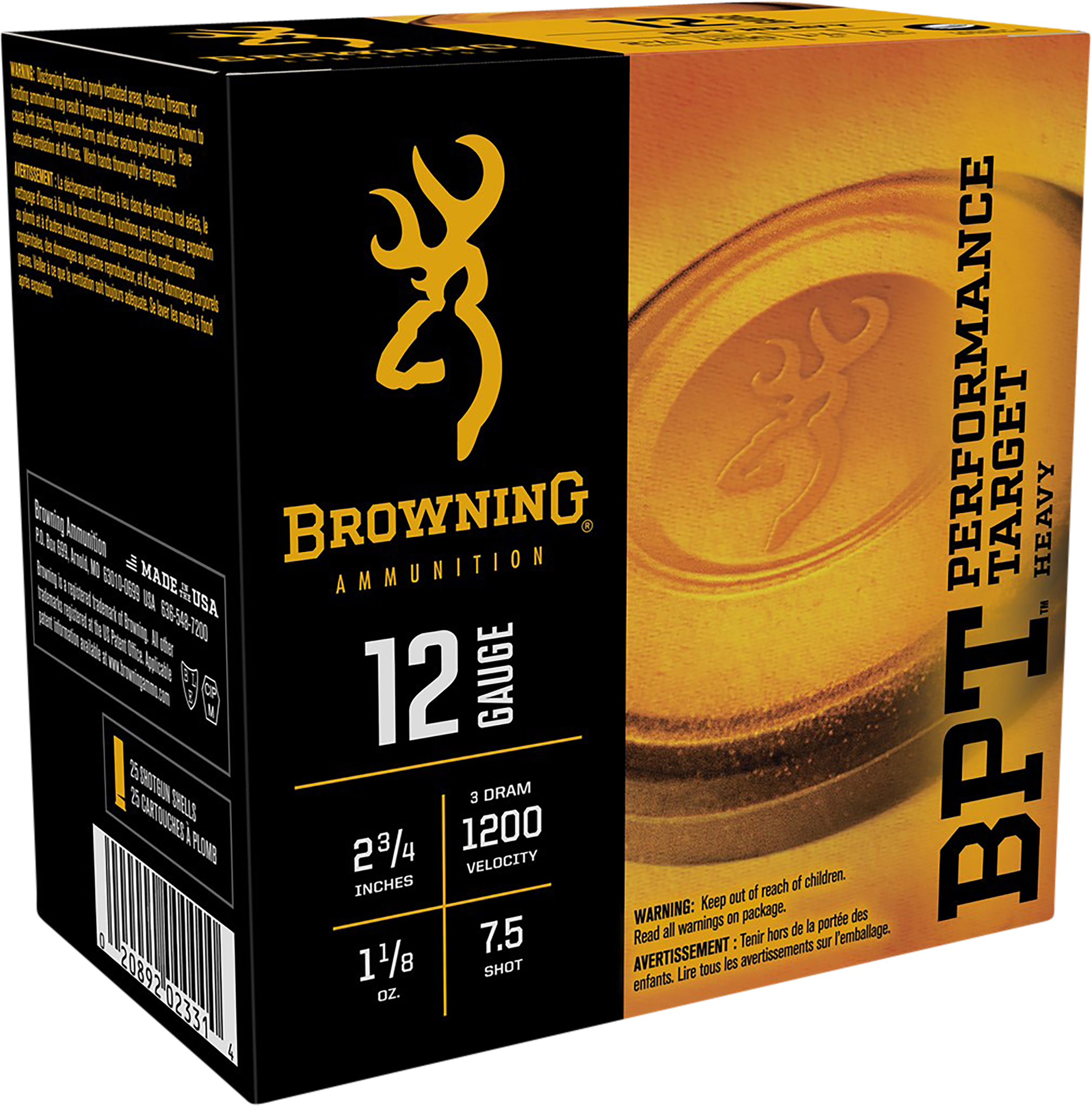 Browning BPT Performance Target Shells 12 Gauge 2.75 1 1/8oz 7.5 Shot (Box)