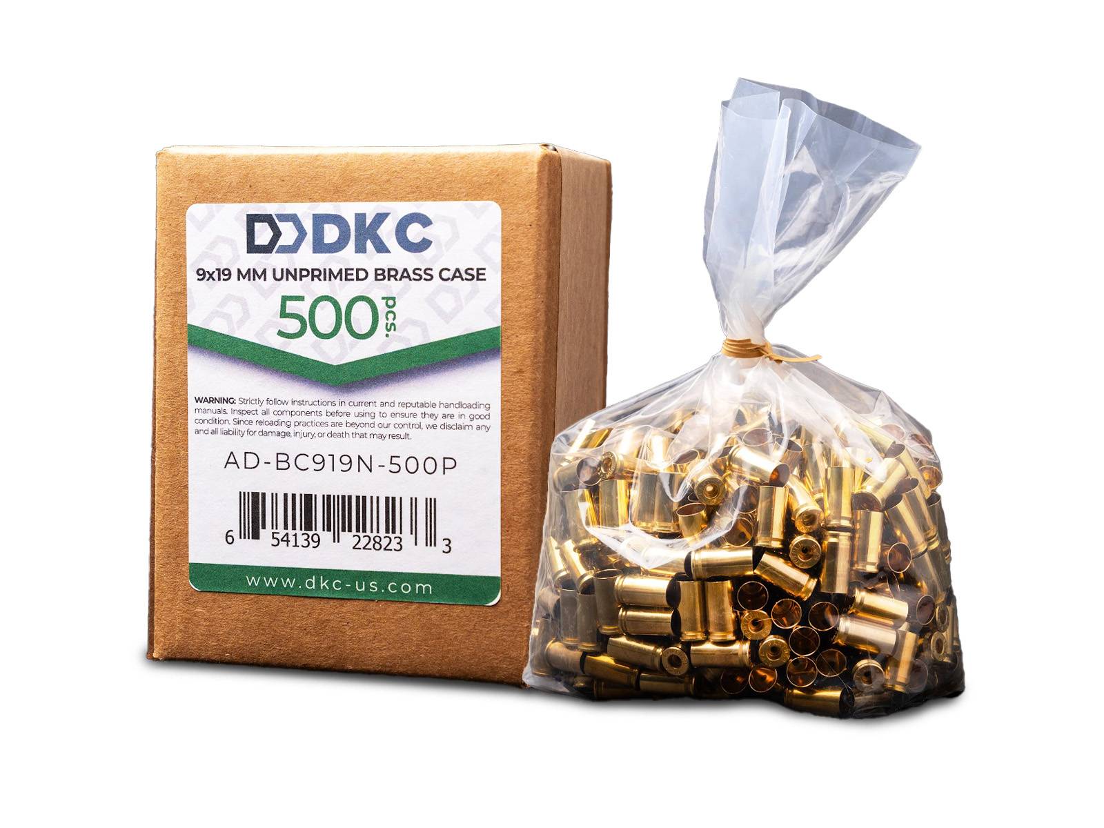 DKC 9x19mm Unprimed Brass Case (500 Count)