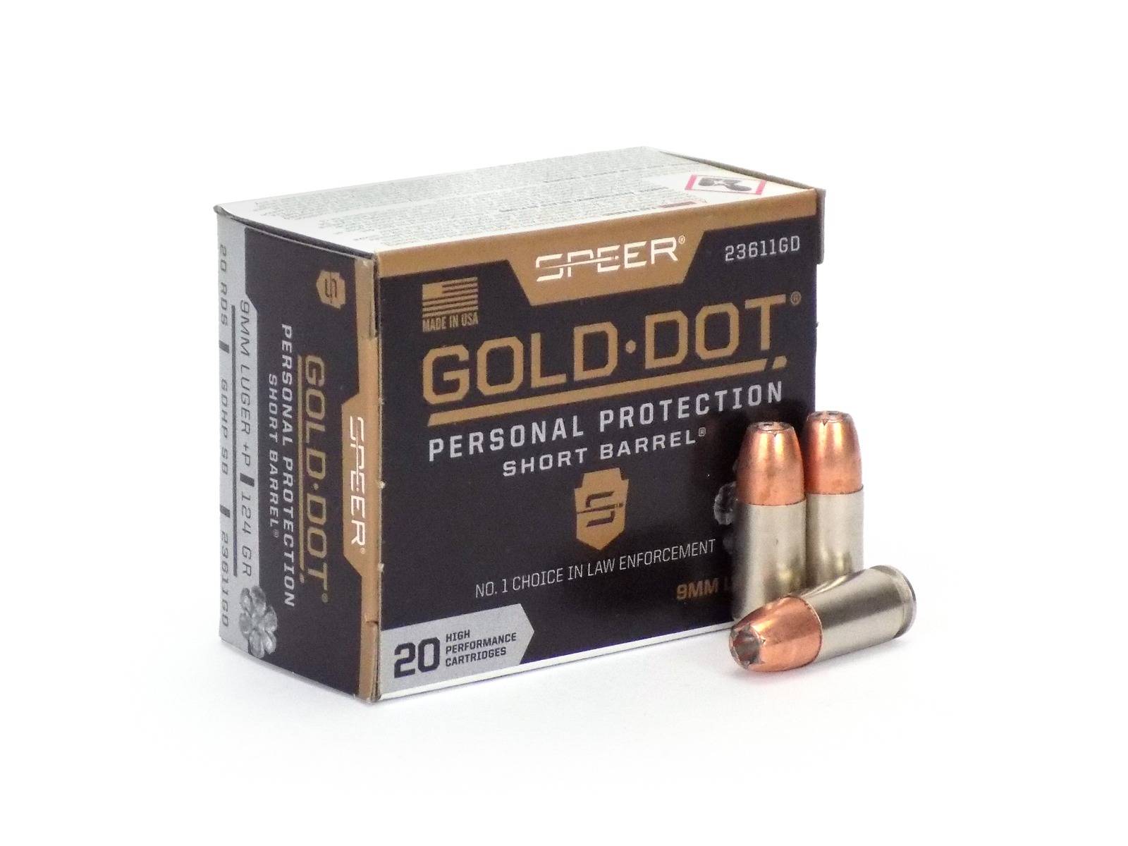 Speer Gold Dot Short Barrel 9mm 124 grain +P box, tuned for micro-compact pistols