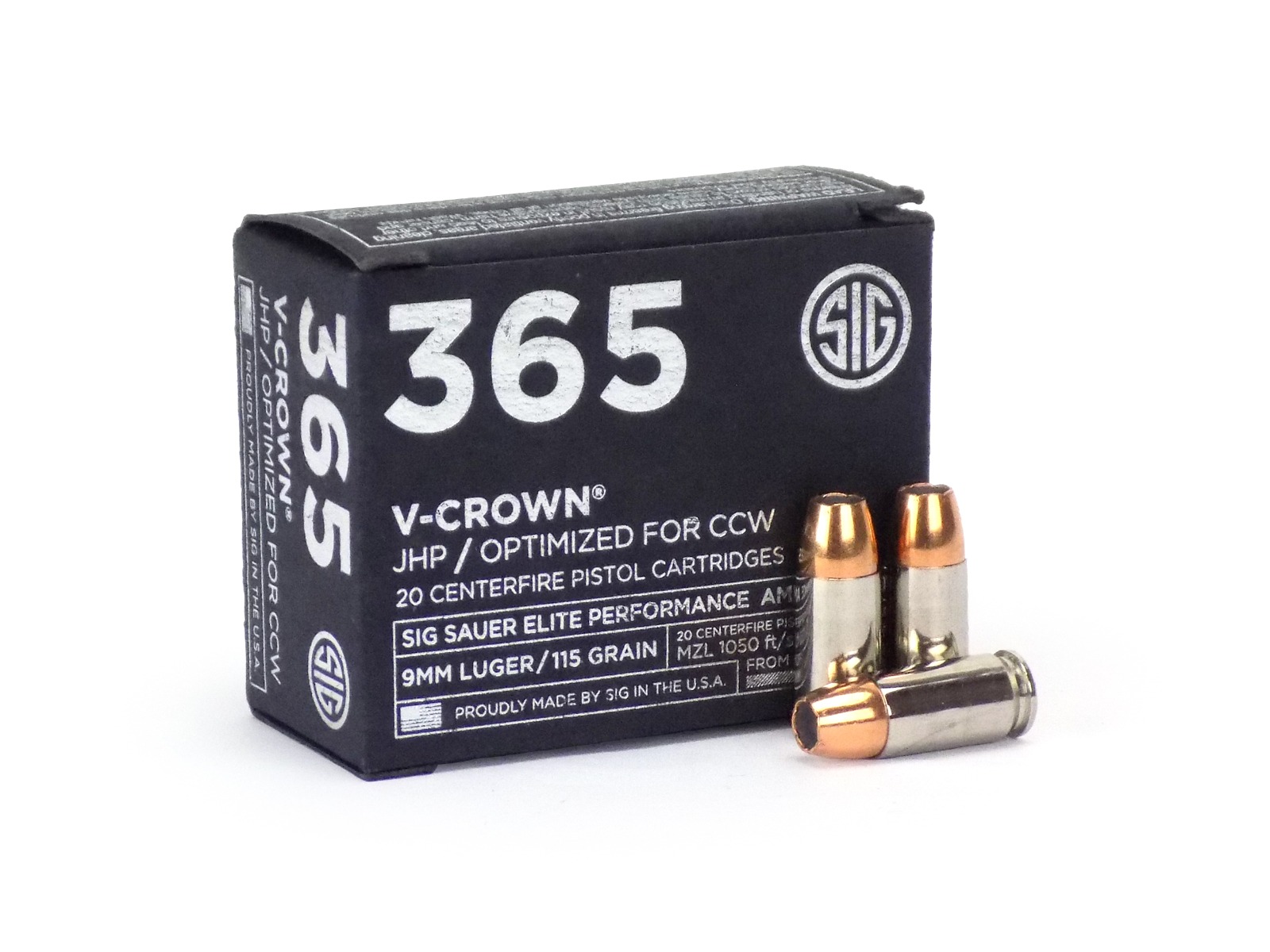 Sig Sauer 365 Elite Perf. 9mm Luger 115 Gr V-Crown JHP (Box)