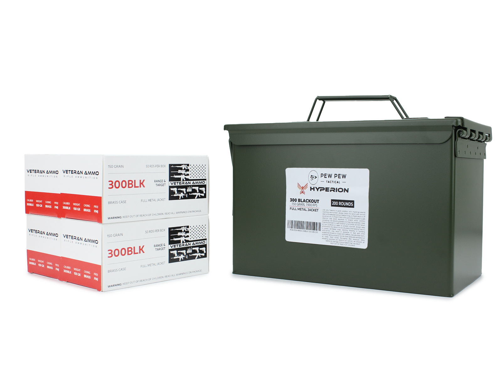 Pew Pew Exclusive Hyperion Munitions Veteran Ammo 300 Blackout 150 Gr FMJ 200 Rounds in Heavy Duty Ammo Can