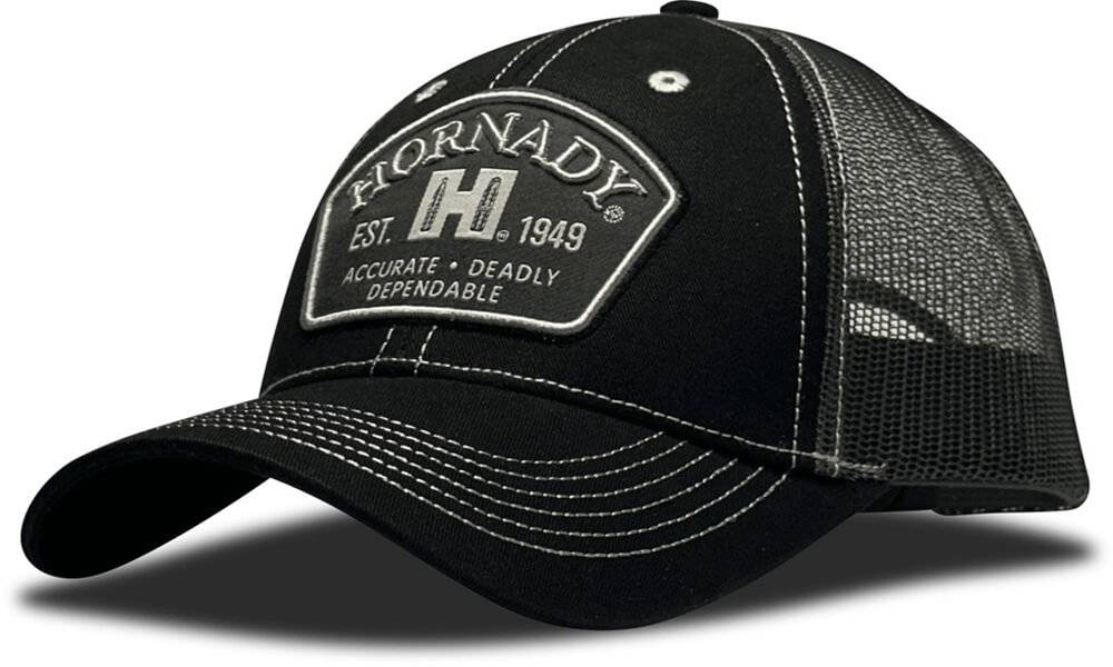 Hornady Mesh Snapback Patch Logo Trucker Hat Adjustable (Black/White)