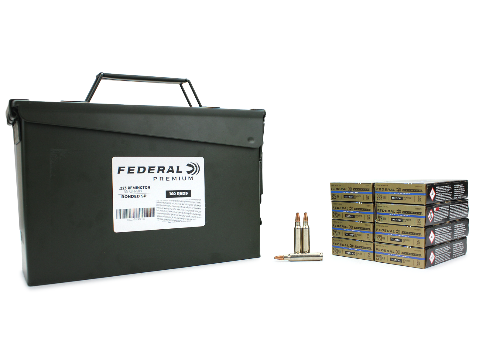 Federal LE Tactical 223 Rem 55 Gr Bonded SP 160 Rounds In Ammo Can