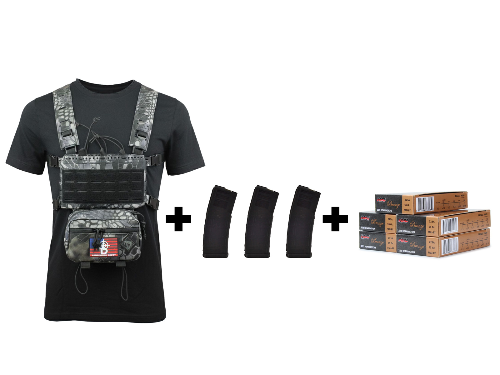 Rattlesnake Tactical Micro Chest Rig (Black Python) +3 Magpul PMAGs w/PMC Bronze 223 Rem 55 Gr FMJ BT (100 Rounds)