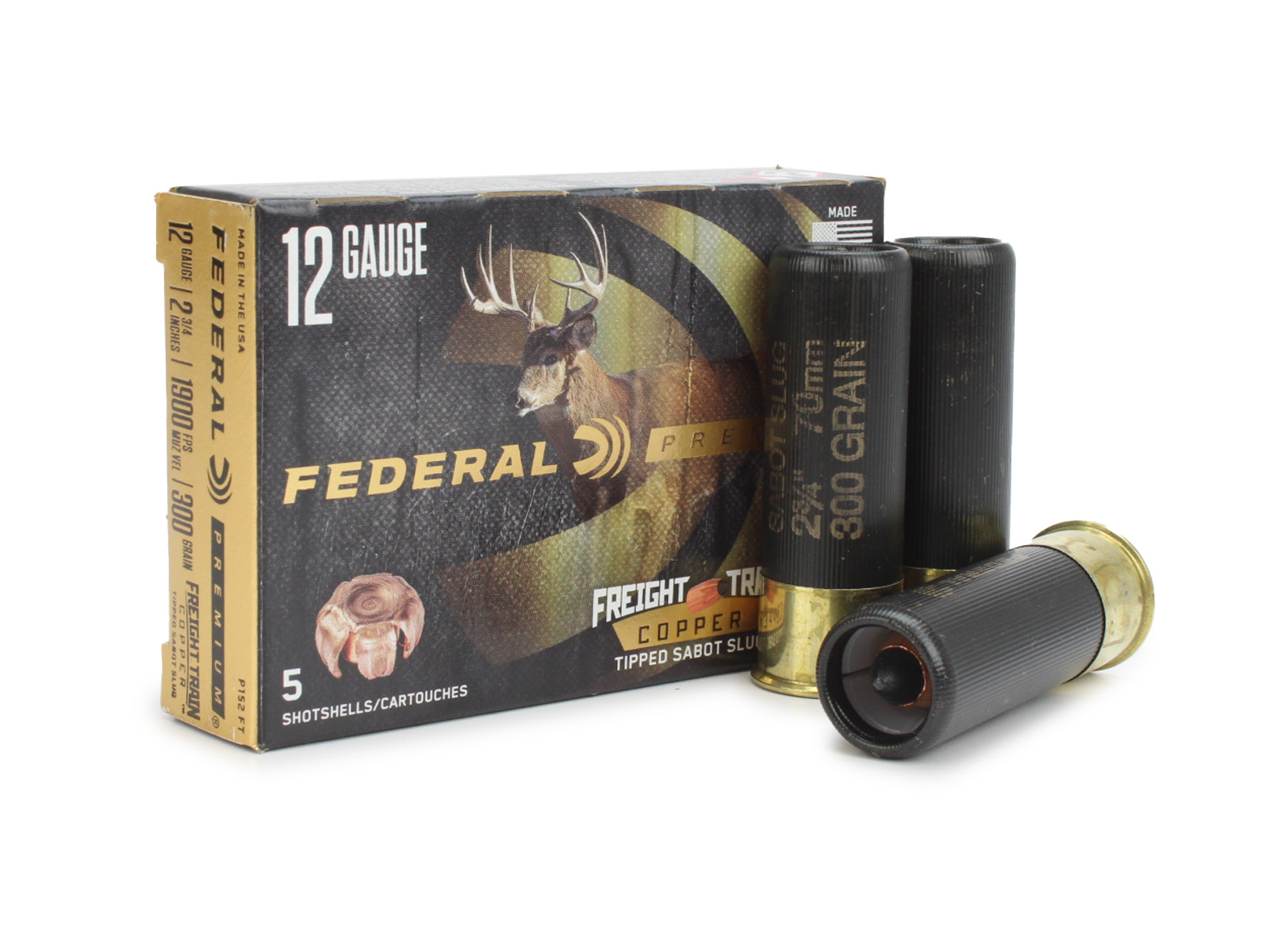 Federal Premium Freight Train 12 Gauge 2.75 300 Gr Lead Free Tipped Sabot Slug (Box)