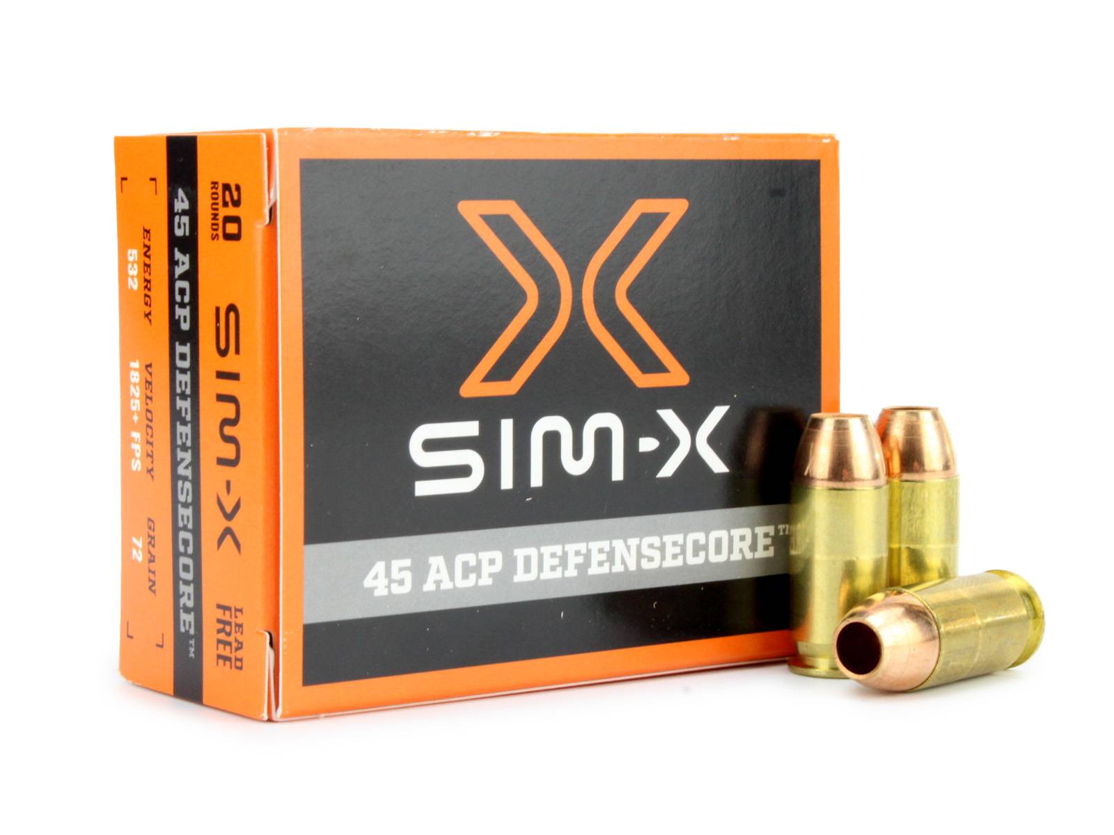 SIM-X DefenseCore 45 ACP 72 Gr Lead-Free Hollow Point (Box)
