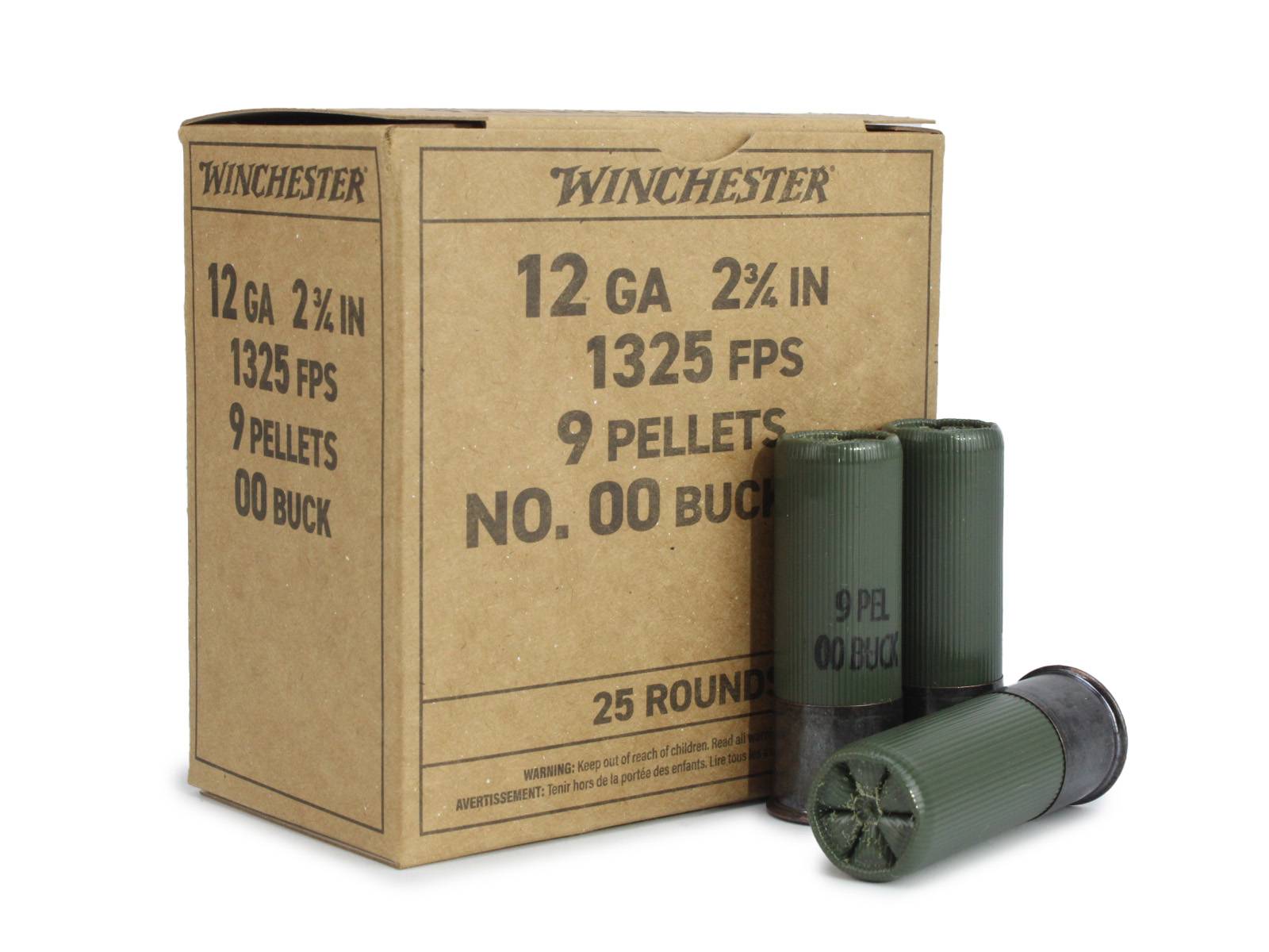 Winchester Military Grade 12 Ga 2.75 9 Pellets 00 Buck Shot Value Pack (Box)