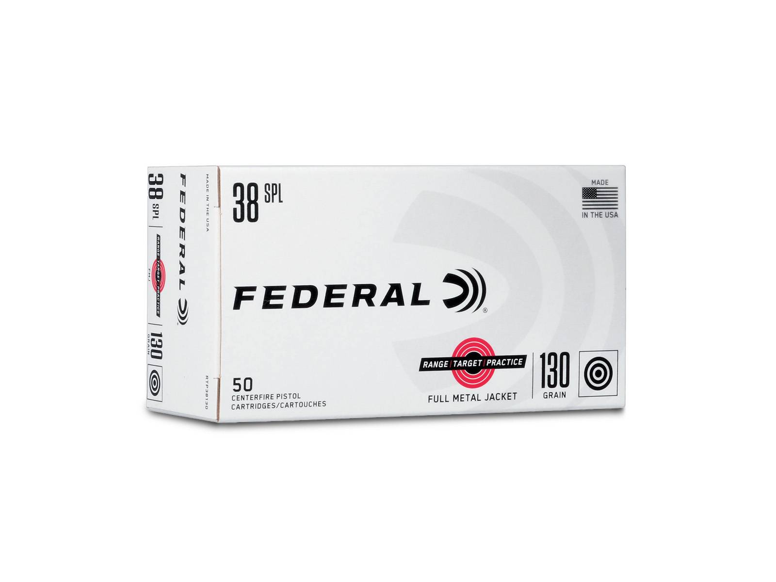 Federal RTP38130 Range and Target  38 Special 130 gr Full Metal Jacket (FMJ) 50 Bx/ 20 Cs