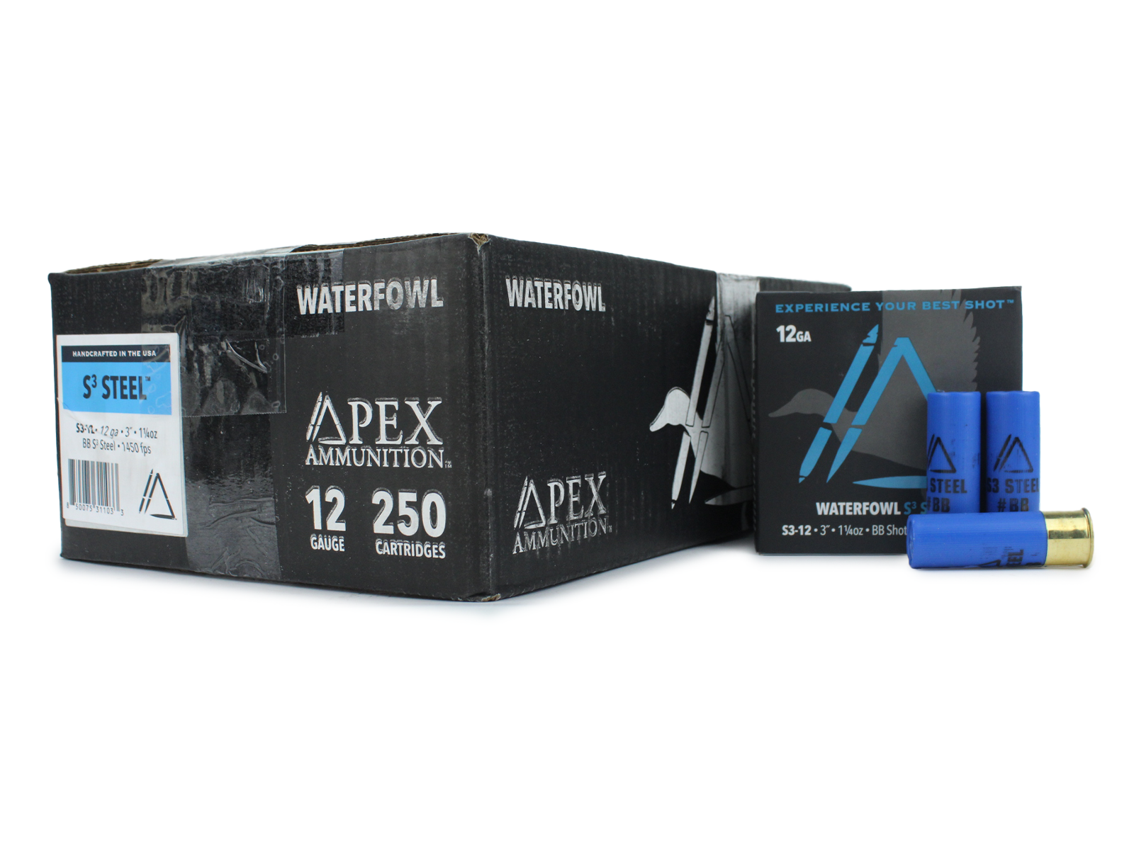 Apex Waterfowl S3 Steel 12 Gauge Ammo 3" BB Steel Shot 1-1/4 oz Case of 250 (10 Boxes of 25)