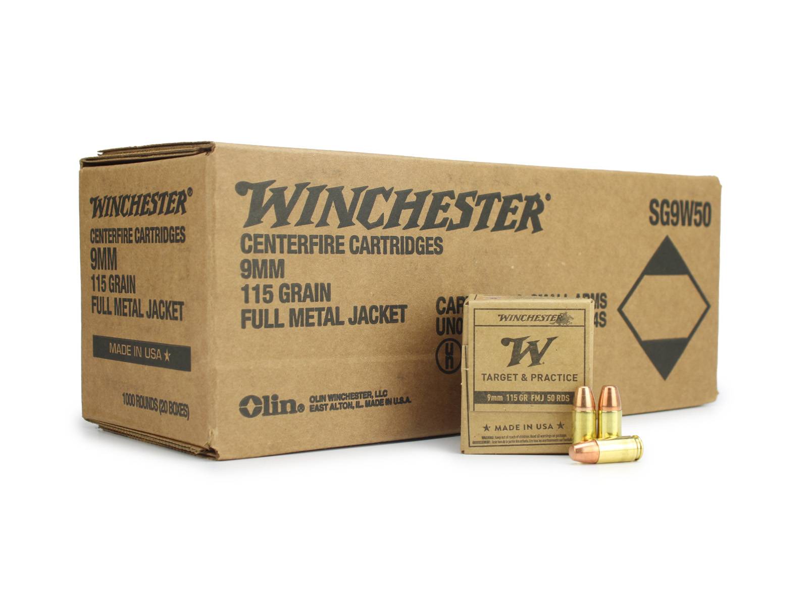 Winchester Target & Practice Service Grade 9mm 115 Grain FMJ (Case)